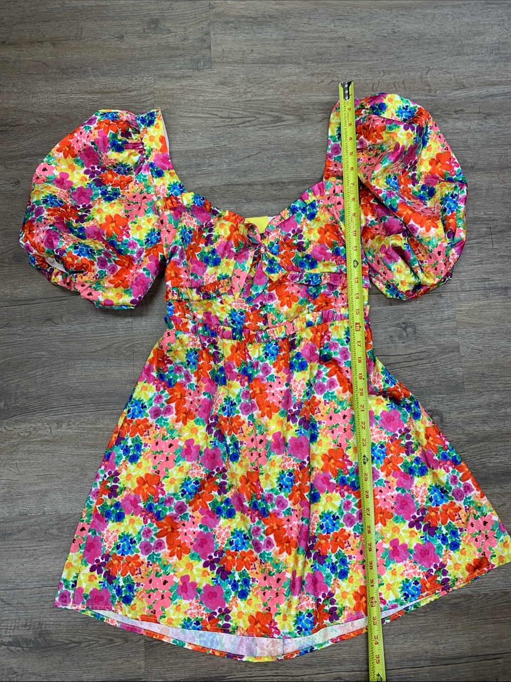For Love And Lemons Ladies Size Large Bright Multi Floral Puff-Sleeve Dress NWT